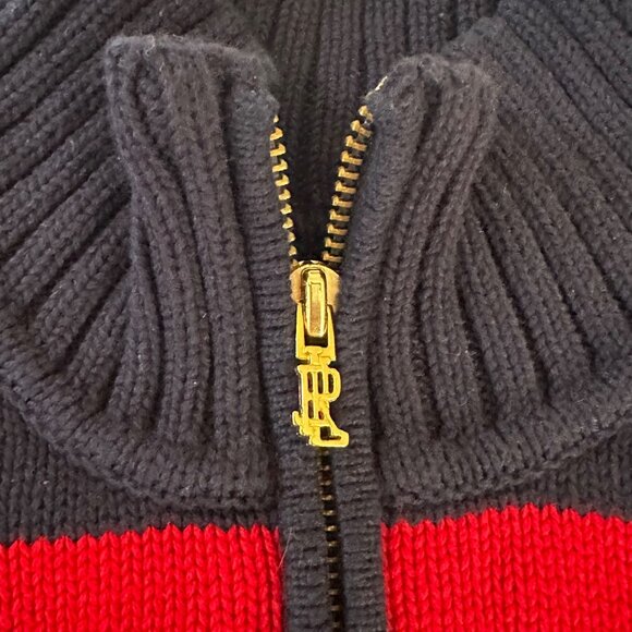 NWT Ralph Lauren Blue/Red Stripe Mock Neck Sweater Embroidered Crest Sz XL - Picture 6 of 8